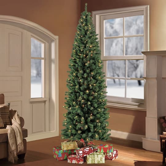 7.5ft Pre-Lit Northern Fir Pencil Artificial Christmas Tree, Clear Lights